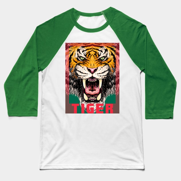 Roaring Tiger Baseball T-Shirt by Tapan